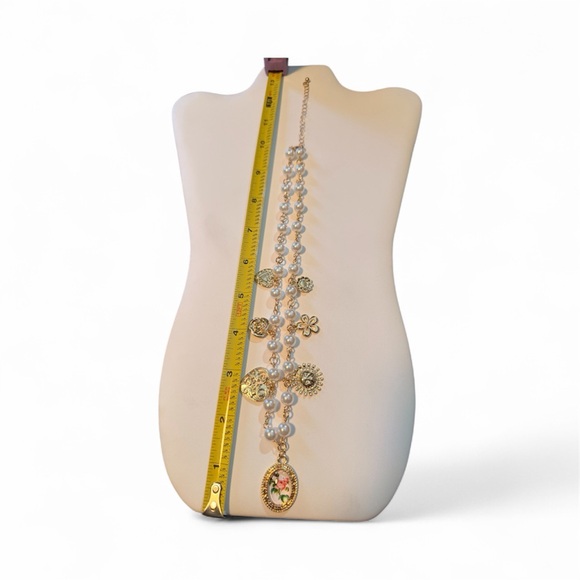 Elegant Gold-Tone and Faux Pearl Charm Necklace - Picture 6 of 7